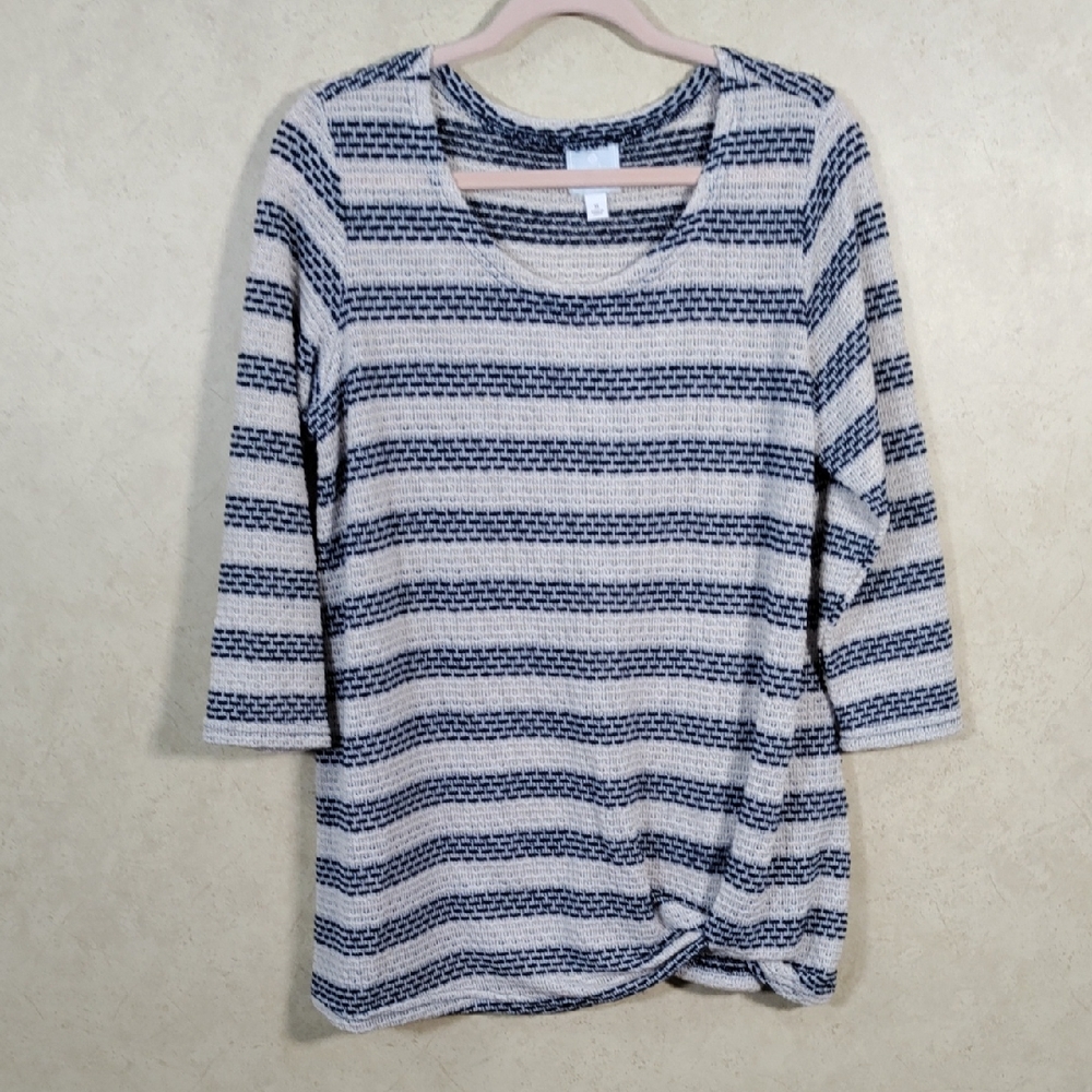 Sunday Striped Knit Blouse in Navy and Cream